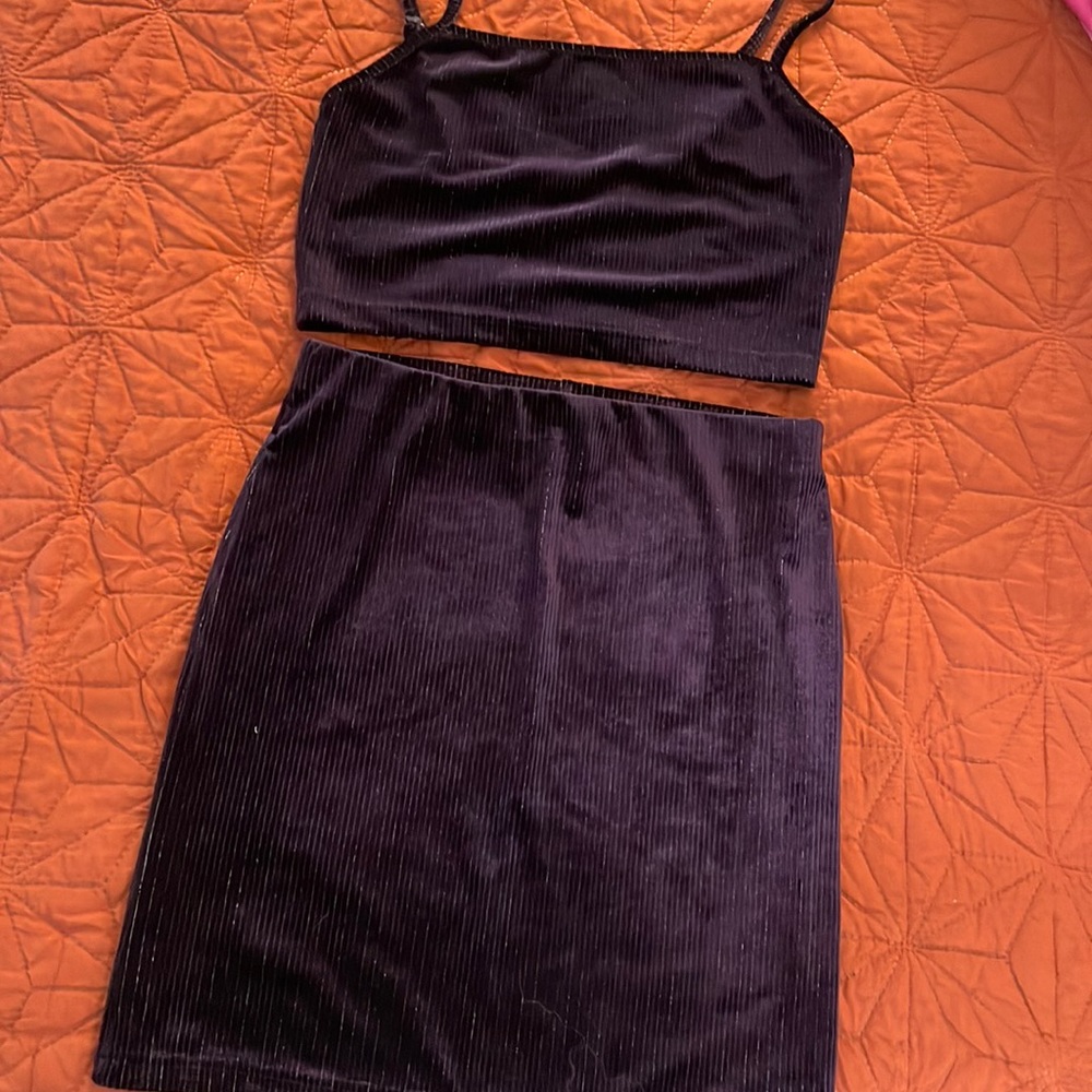 Purple Velvet Mini Skirt Set